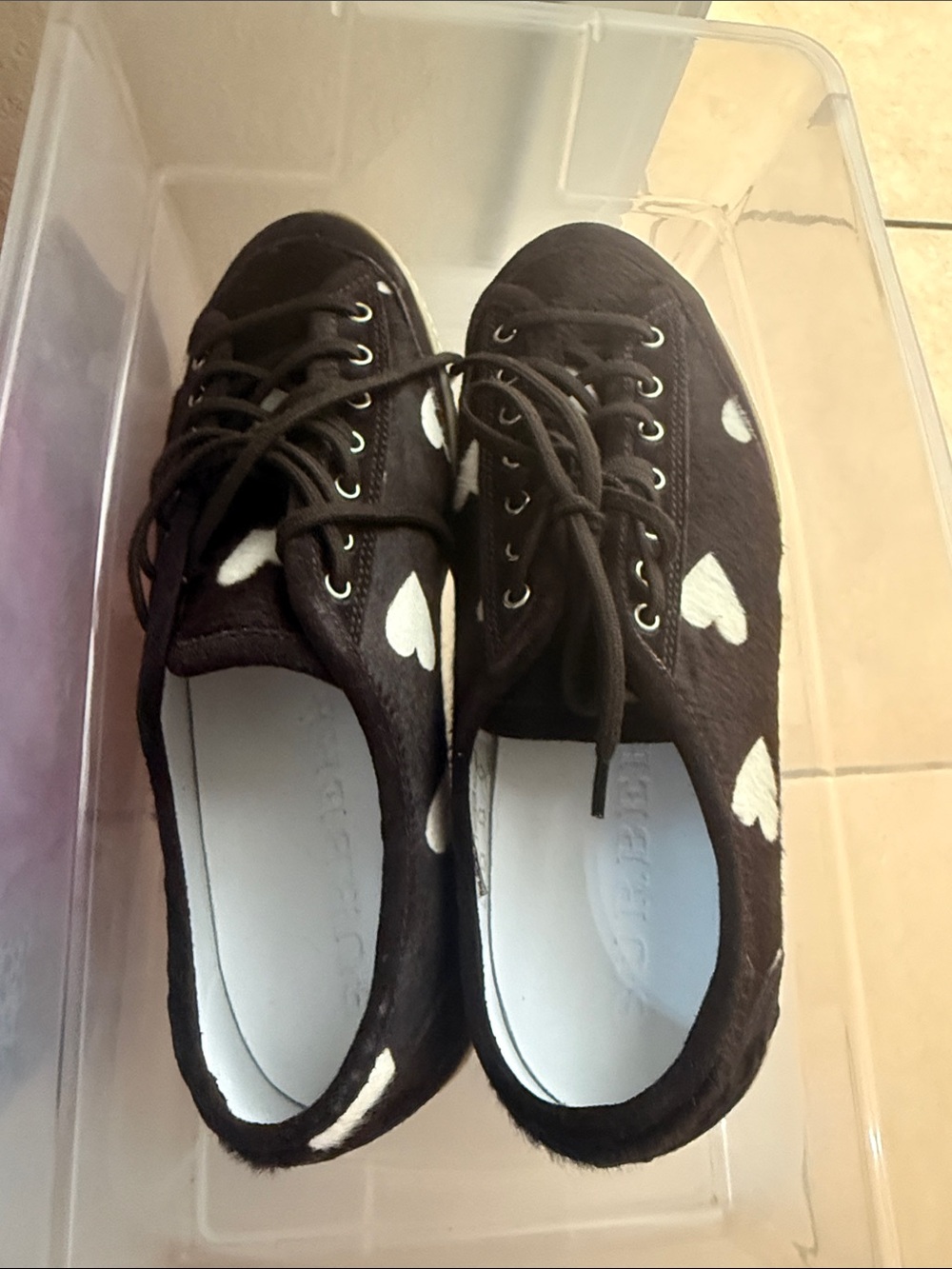 Burberry Black Kids Lace-Up Sneakers with White Heart Accents